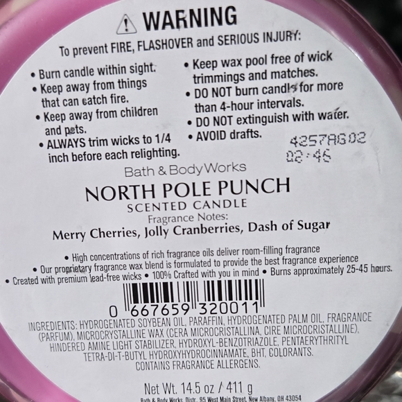 North Pole Punch Pink Bath and Body Works Candle - Picture 3 of 5